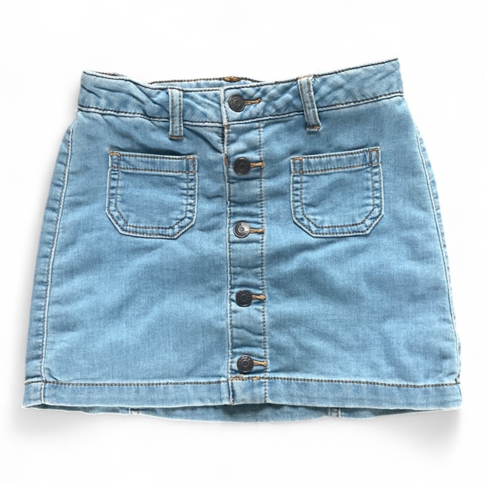 Cat and Jack Girls Light Wash Denim Adjustable Button Down Skirt Size S 6/6X